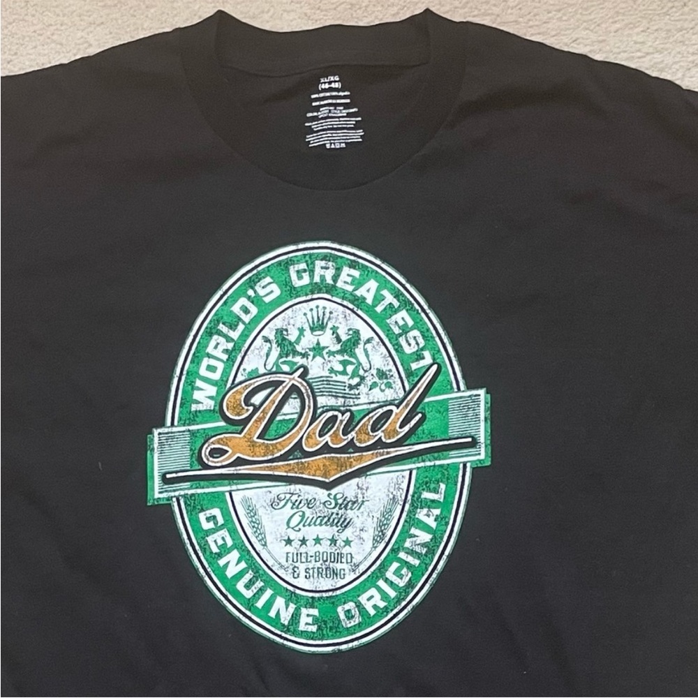 NEW NWOT World’s Greatest Dad T Shirt Size XL 46-48 Funny Beer Label Graphic